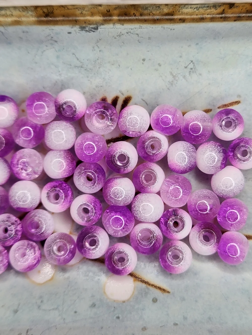 6mm Pink White Glass Beads Crackle Appearance 50 Count #150